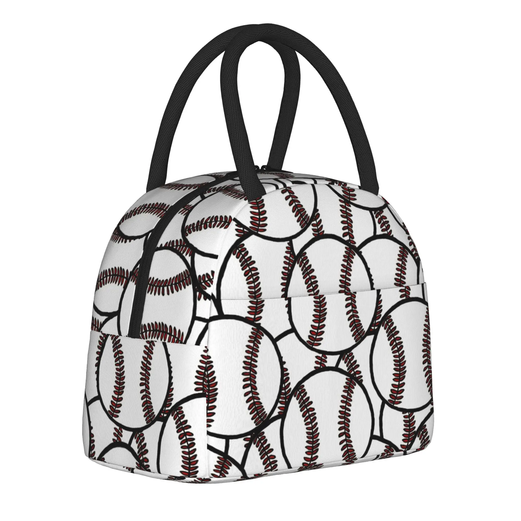 Red Stitching Baseball Insulated Lunch Bags Large  Reusable Thermal Bag Tote Lunch Box Beach  Outdoor Food Storage Bags