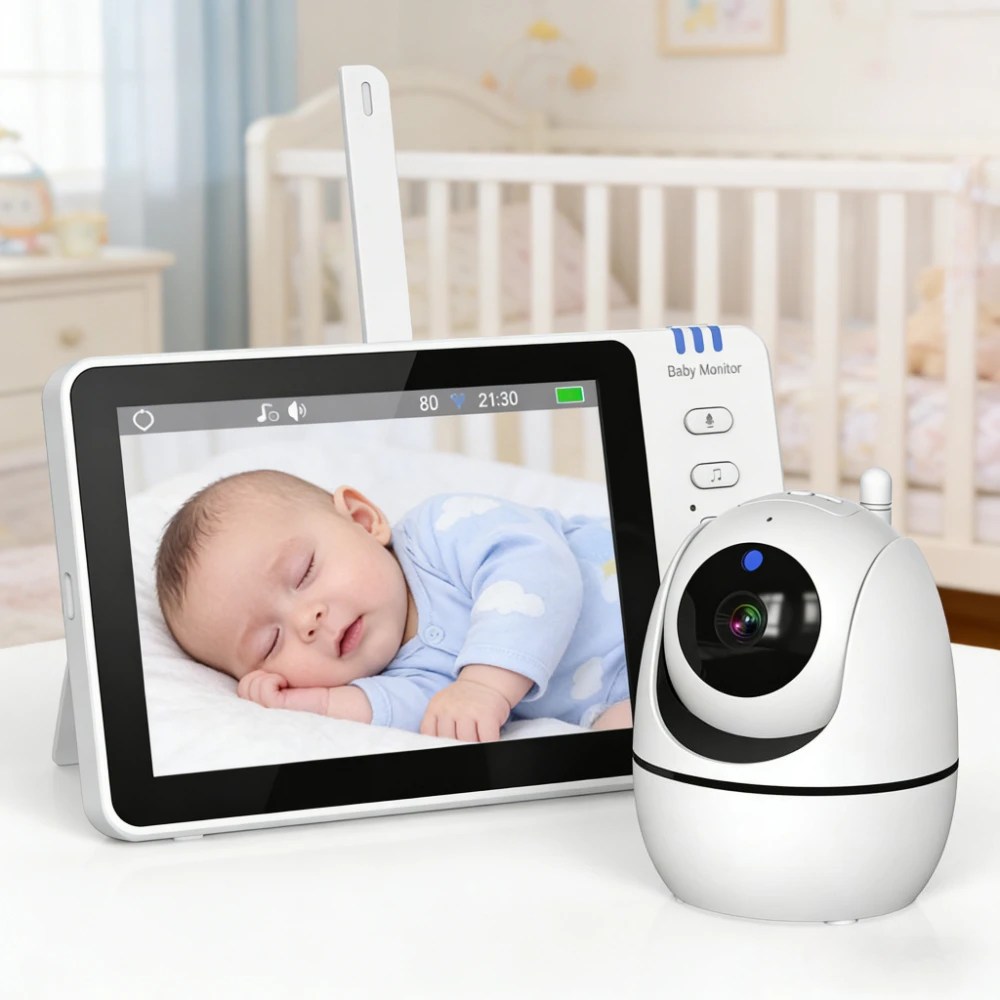 5 Inch Electronic Baby Monitor Temperature Sensor Lullaby Babyphone Surveillance PTZ Video Cam Wireless 2-way Audio Child Camera