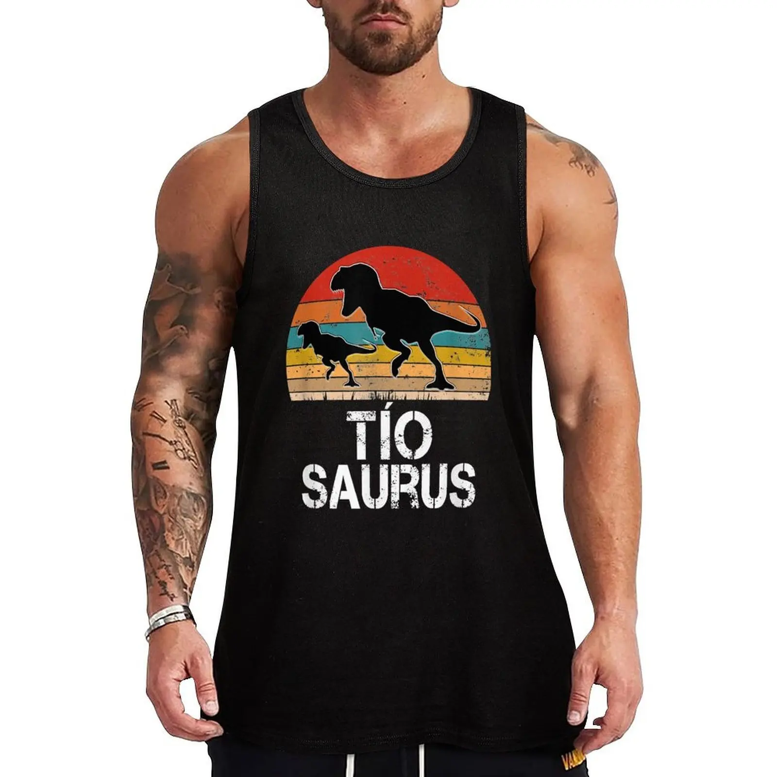 Mens Tiosaurus Funny Spanish Uncle Dinosaur Tio Tank Top Simple Casual Tank Top Basic Lightweight Undershirt