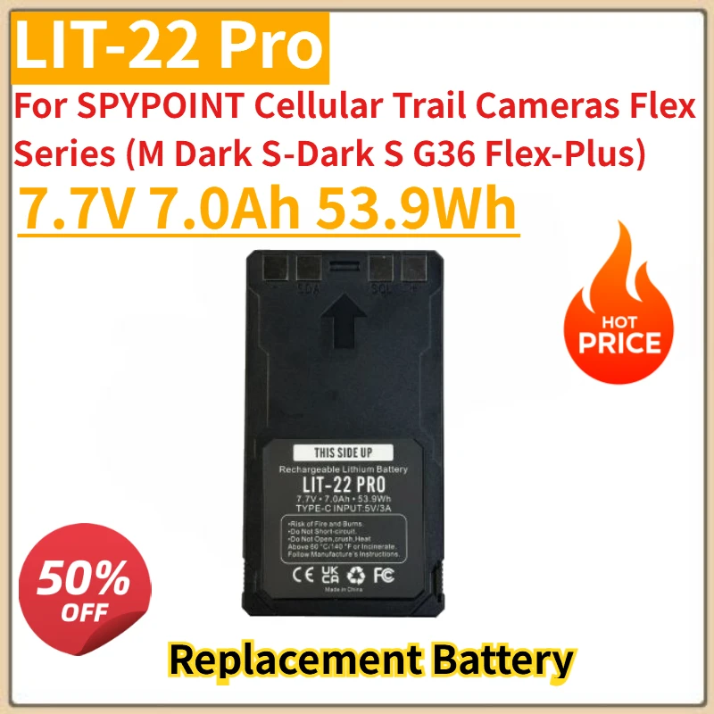 

New 7.7V 7.0Ah 53.9Wh LIT-22 Pro Battery For SPYPOINT Cellular Trail Cameras Flex Series (M Dark S-Dark S G36 Flex-Plus)