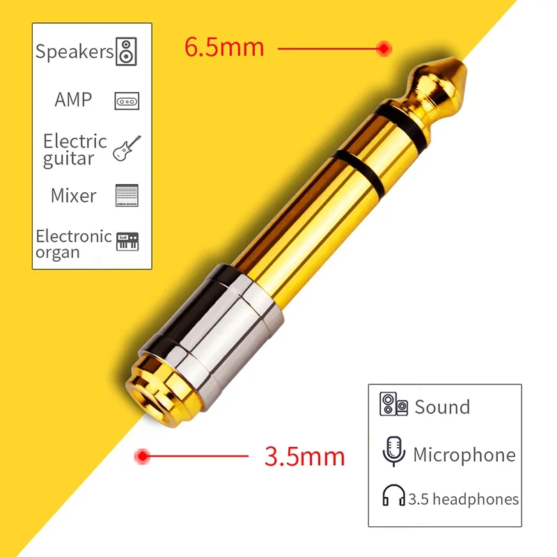 YYTCG Adapter audio z wtyczką męską 6,5 na żeńską 3,5 6,5 mm męski na AUX żeński na Jack Stereo Adapter audio do telefonu komórkowego