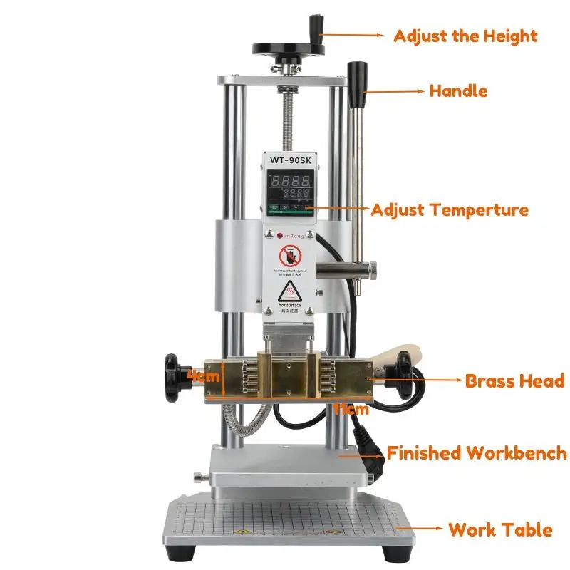 Máquina de estampación en caliente WT-90SK: molde de cambio rápido para marcas de logotipos de cuero/madera