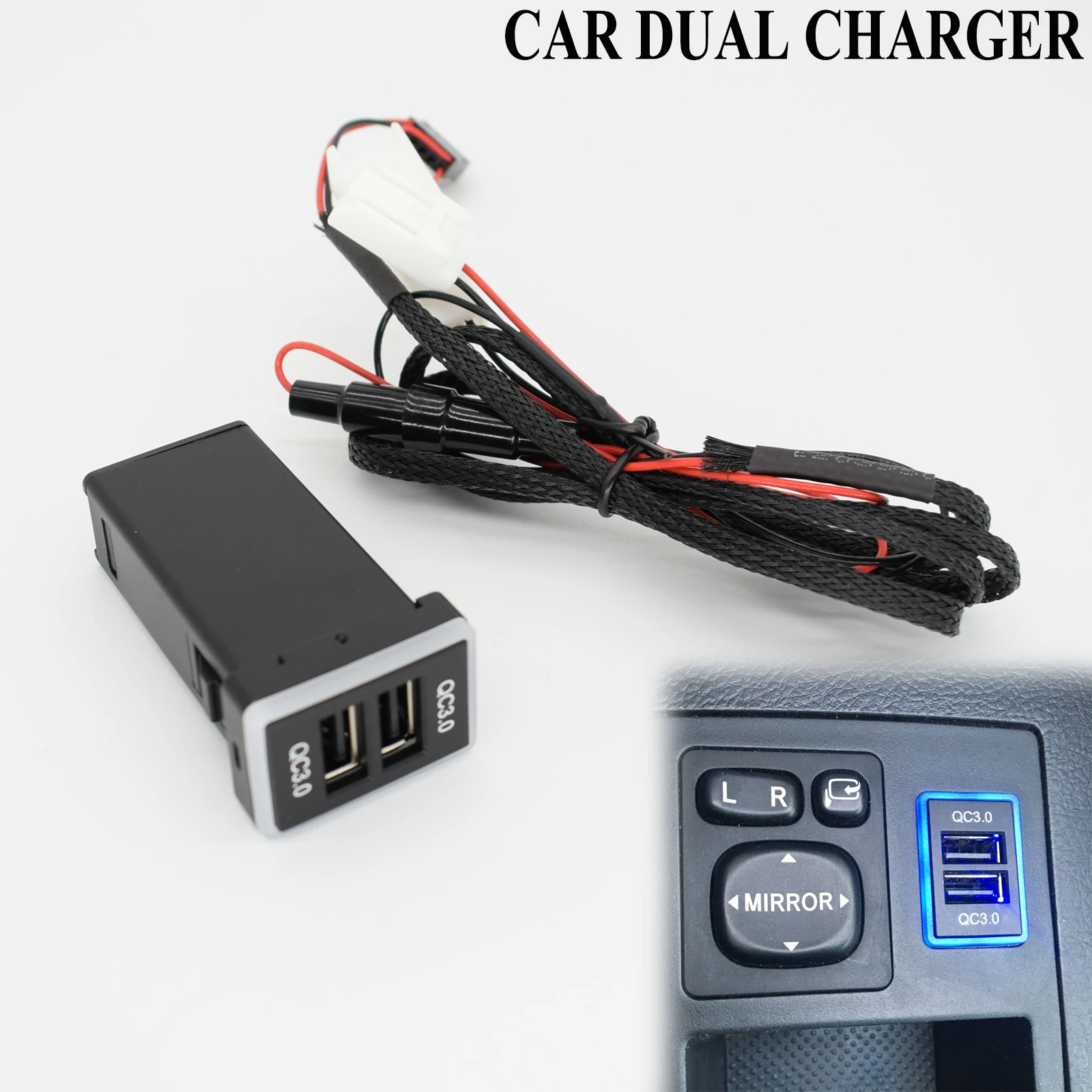 QC3.0 Car USB Port Fast Charger For Toyota Camry Land Cruiser 200 RAV4 Corolla Smartphone Quick Charging Adapter LED Accessories