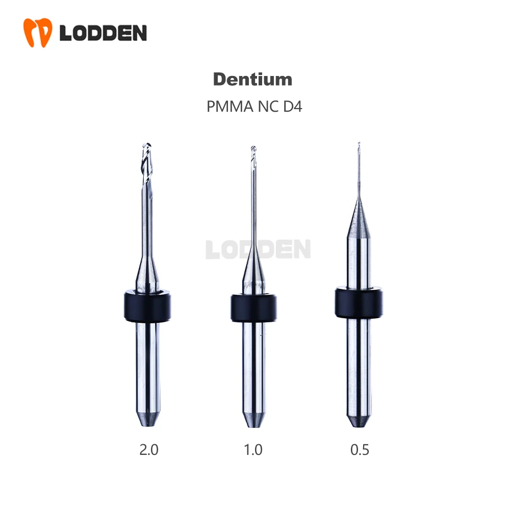 Dentium-Brocas Dentárias para Moagem de Zircônia, PMMA D4 Shank, DC ou NC Revestimento, 45mm Comprimento, 0.5mm, 1.0mm, 2.0mm, Ferramenta de Moagem Dentária