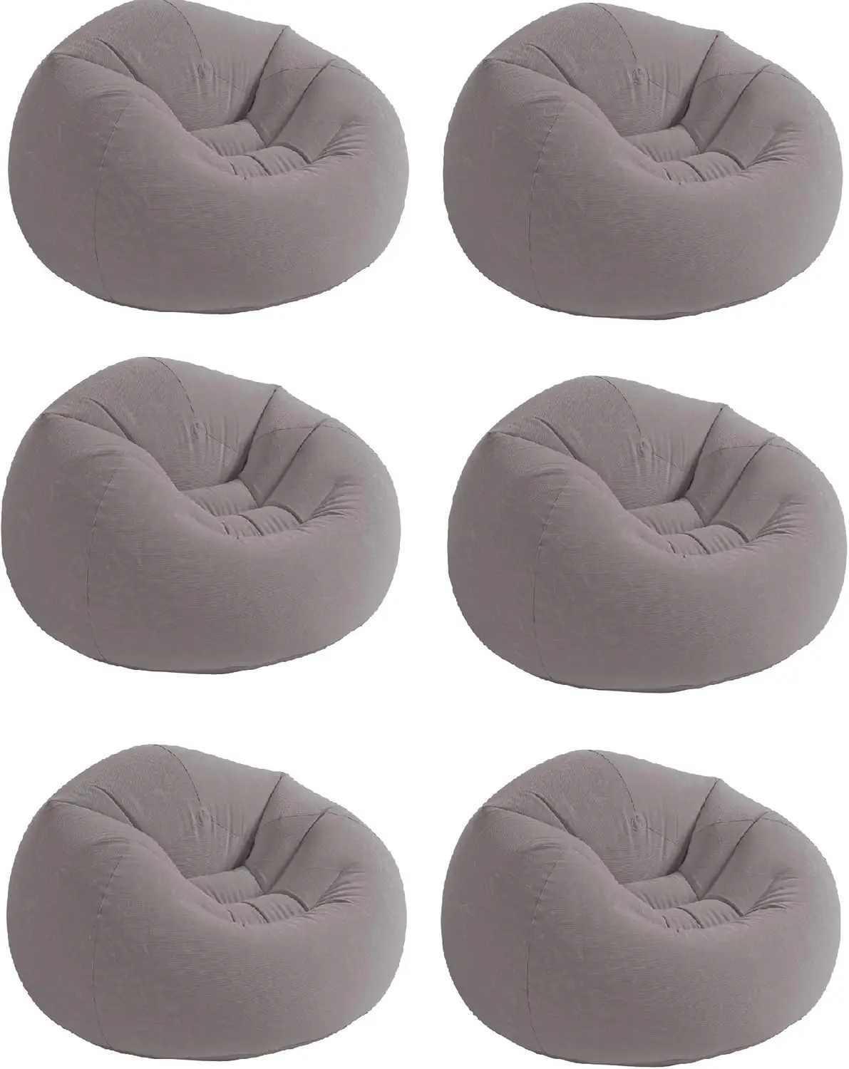 Inflatable Contoured Corduroy Beanless Bag Lounge Chair, Gray (6 Pack)