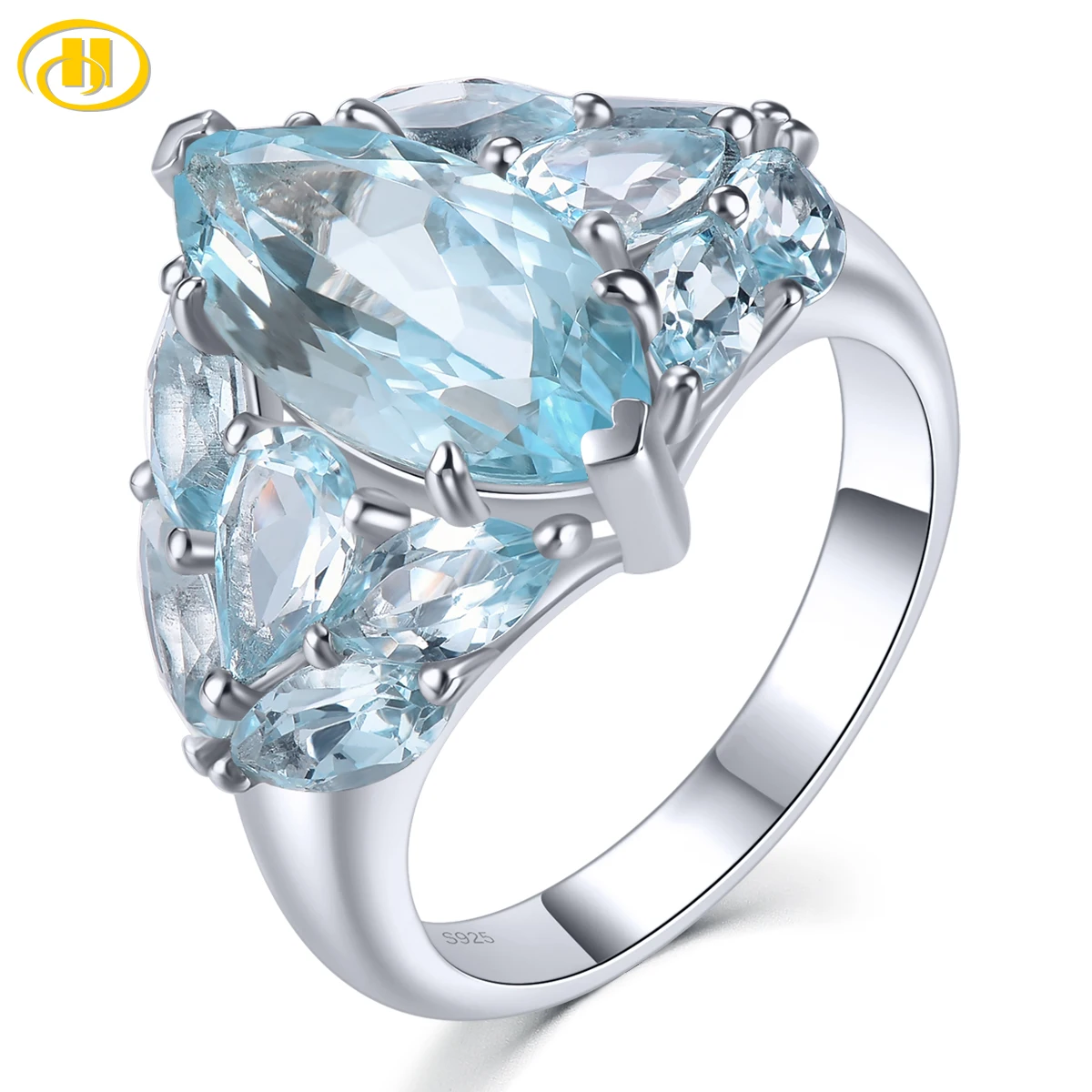 

Natural Sky Blue Topaz Solid Sterling Silver S925 Rings 5.8 Carats Genuine Gemstone Classic Unique Fine Jewelry Gifts Design
