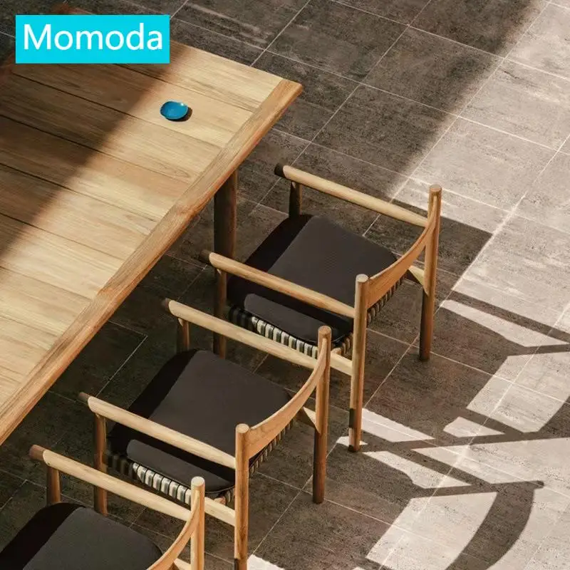 

Solid Wood Outdoor Dining Table Rattan Chair Combination Waterproof Sunscreen Patio Furniture for Leisure Designed for Courtyard