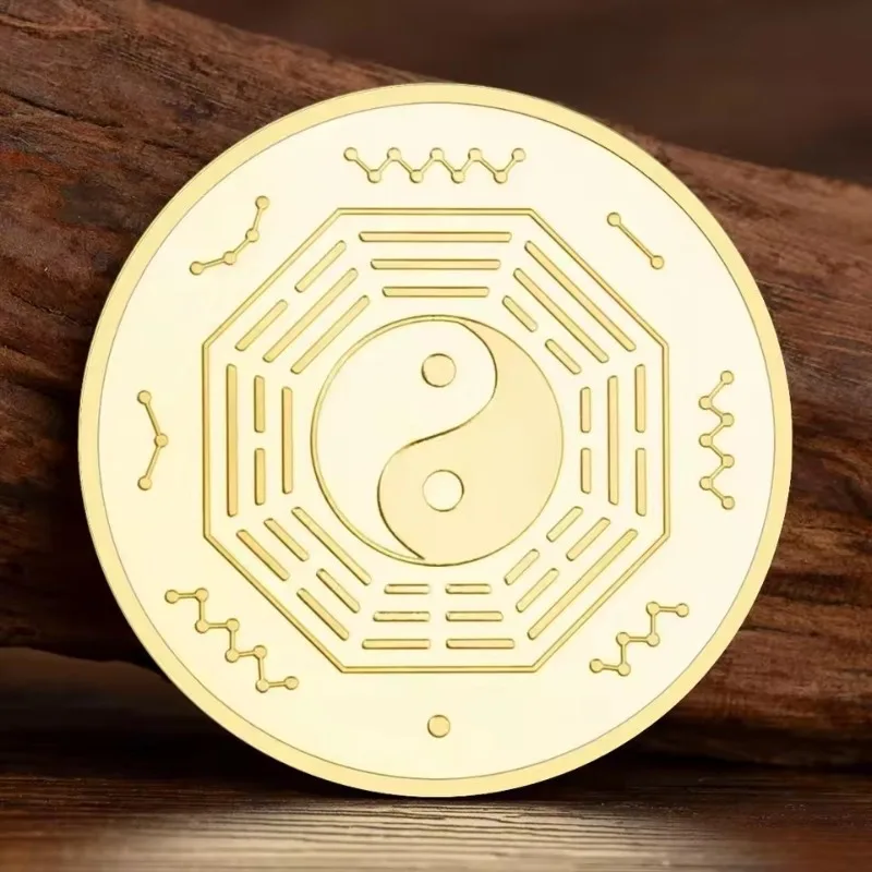 Indian Diwali Goddess Lakshmi Commemorative Coin Chinese Bagua Taiji Gold Plated Collectible Coins Creative Gifts