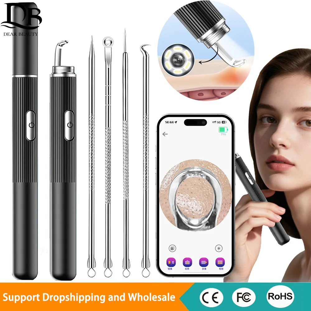 Removedor de espinillas con cámara, conexión WIFI, cámara HD 1296P, aumento de 50X, Kit de herramientas de limpieza profunda para acné, poros y espinillas