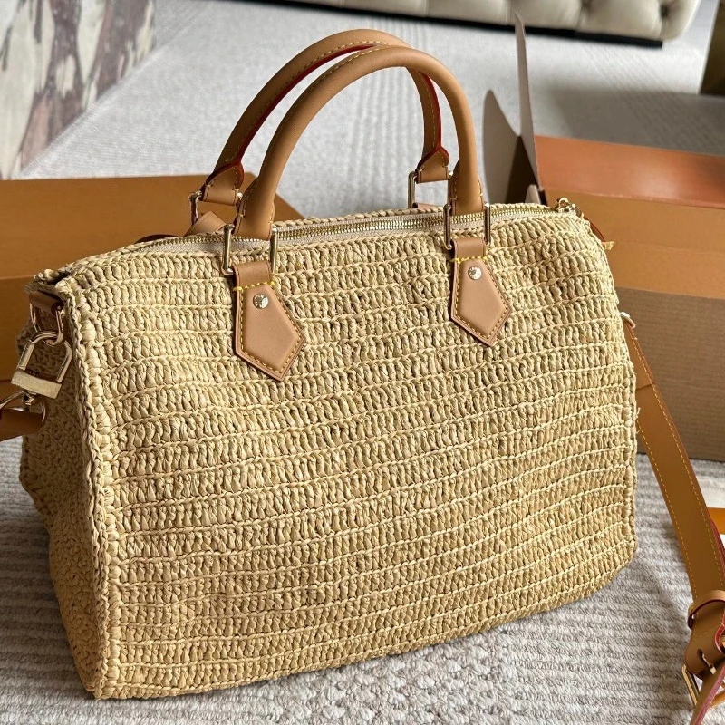 30cm Straw Handbag Ins Style Trendy Raffia Vacation Women Handwoven Tote Bag Large Capacity Beach Versatile Shoulder Purse