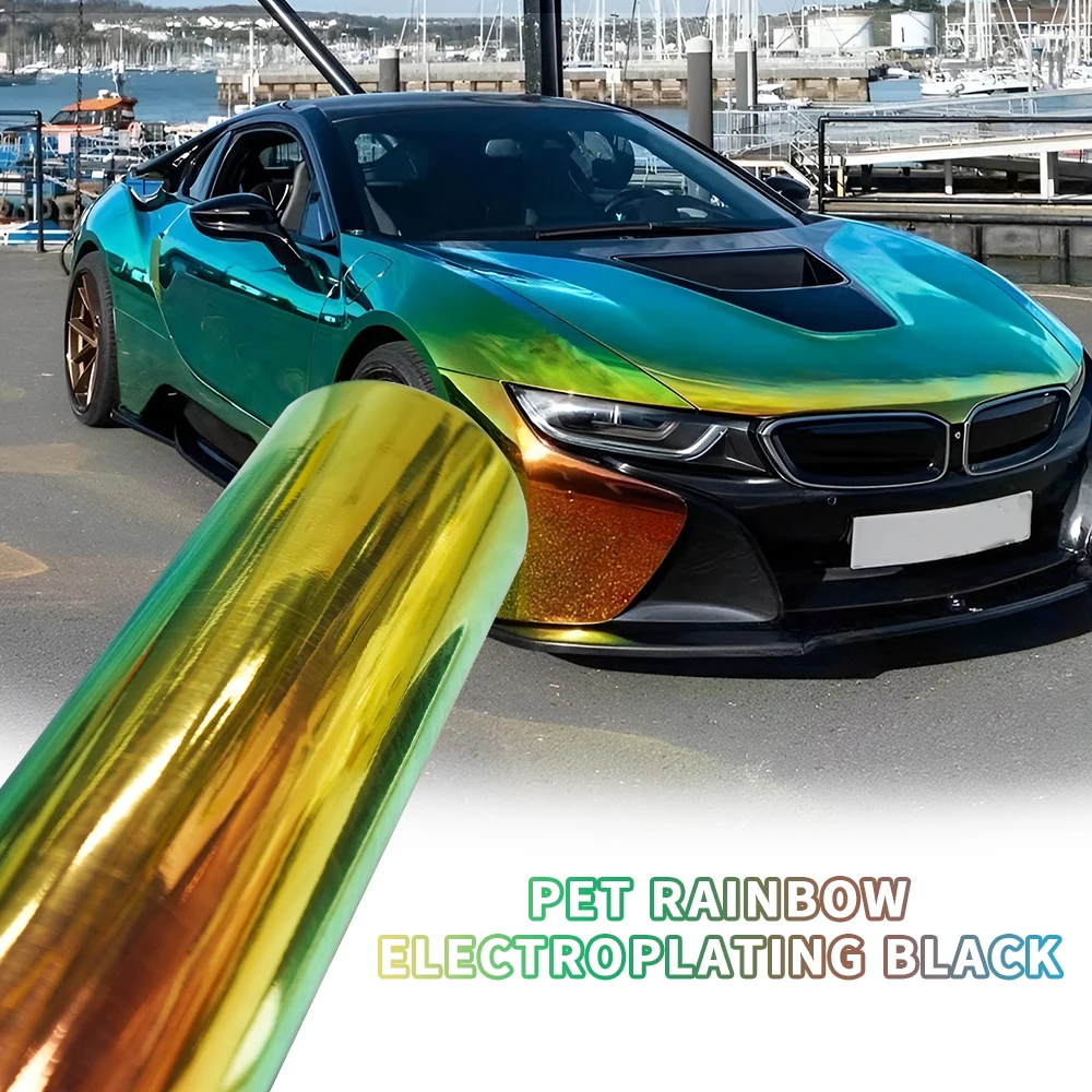 

PET Exterior Car Stickers Holographic Electroplating Rainbow Black Car Stickers Vinyl Wrap Film Bubble-Free Waterproof