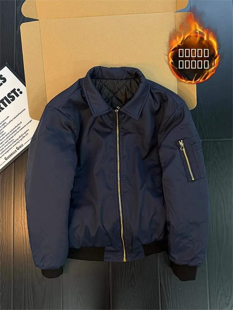 

Модная утепленная зимняя куртка Cleanfit для мужчин в королевском синем цвете, в американском ретро-стиле, на молнии, свободного кроя, укороченная, из хлопка