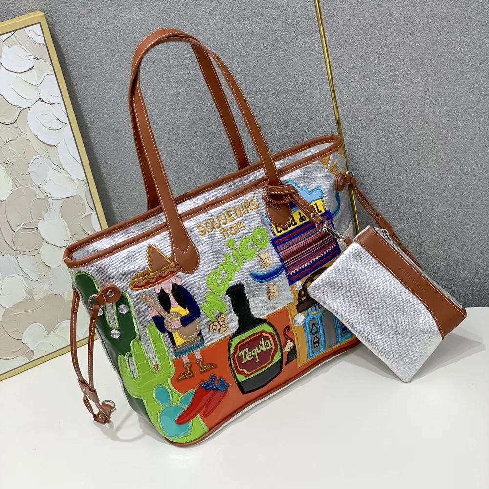 Italian-Mexican Unique Design Women's New Fashion Patchwork Embroidered Single Shoulder Bag Large Capacity Tote Bag