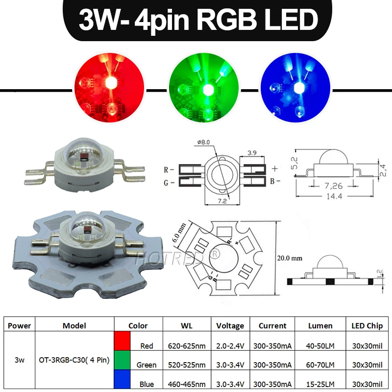 1-100pcs RGB LED Light 3W 9W 4Pin 6Pin COB Chip Real Full Watt 3x1w 3x3w 2.0-3.6V Red Green Blue Color For Stage Light DIY Beads