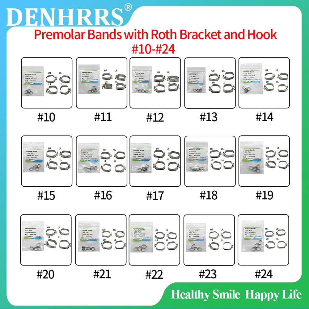 4Pcs/Pack Dental Orthodontic Premolar Bands Molar Band 0.022 with Roth Bracket and Hook #10-#24