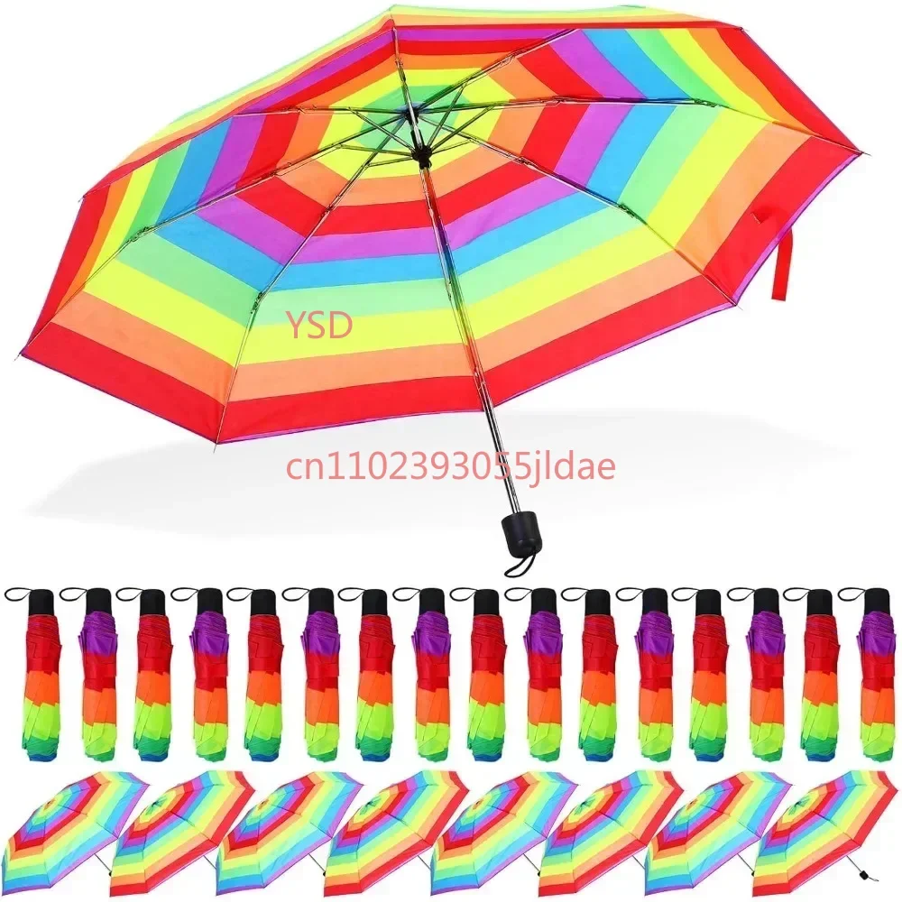 Bulk Rainbow Pride Umbrella - Compact Tri-Fold Collapsible | Windproof Rainproof Umbrella for Adult & Kid Travel Use