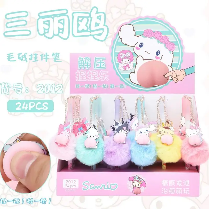 sanrio kuromi melody cartoon plush pingente caneta gel estudantes papelaria bonito escola signature pen atacado 12 24 pcs 01