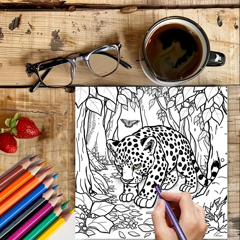 28 stron Oryginalna kolorowanka dla dorosłych z motywami zwierząt z dżungli |   Książeczka do kolorowania, artykuły do rysowania na Boże Narodzenie, Święto Dziękczynienia