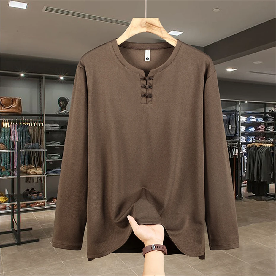 12XL 13XL Plus Size Long Sleeve T-shirt Men Spring Summer Long Sleeve Tshirt Bamboo Leaf Printing Shirt Tops Big Size