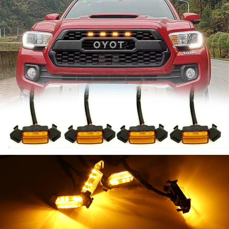 4 Stuks Auto Led Grille Verlichting Amber Accessoires Dagrijlampen Voor Toyota 4Runner Pro 2014 2015 2016 2017 2018 2019