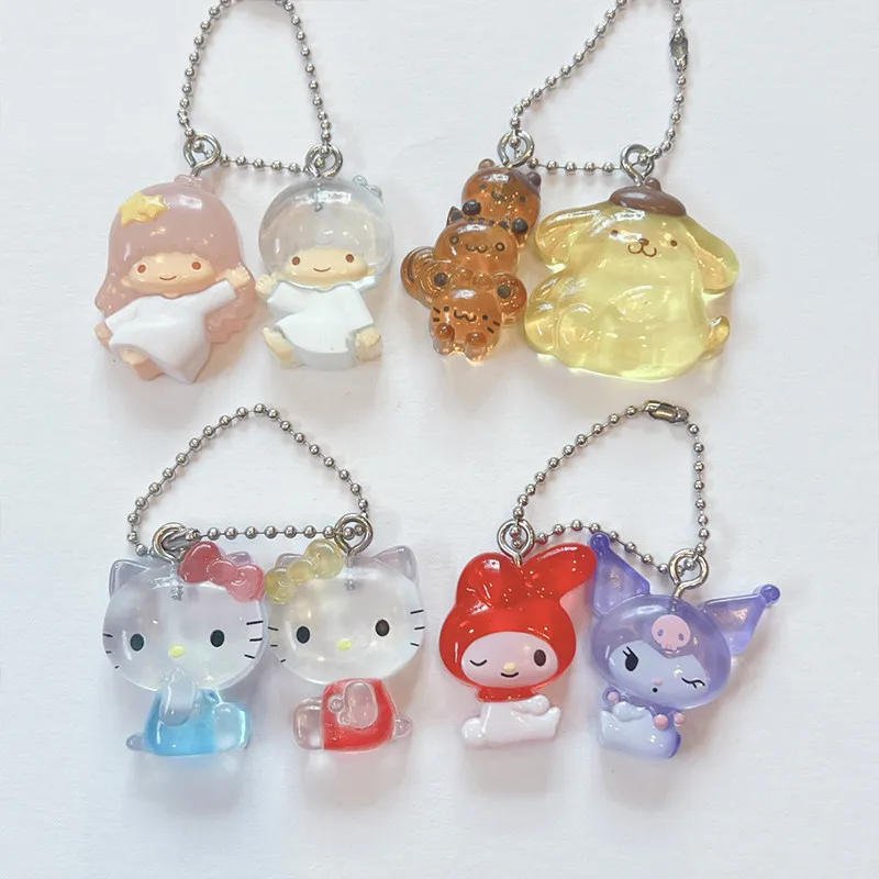 Sanrio Characters Drop Charm Keychain Cute Transparent Resin Bag Charm Kawaii Hello Kitty Kuromi Action Figure Collectible Gifts view 3