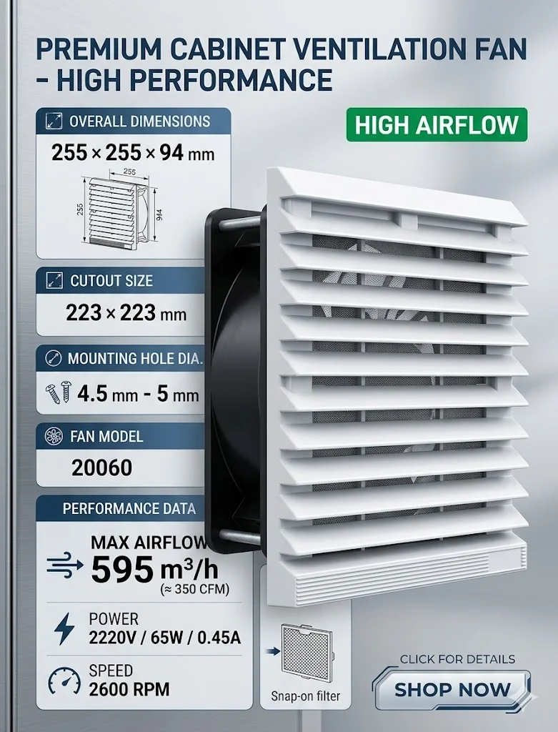 SLIDER Industrial Cabinet Ventilation Fan Filter Unit 220V 380V Electrical Enclosure Cooling Exhaust Fan 255x255 High Airflow