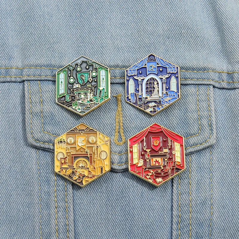 4Pcs/set Movie Magic Academy Enamel Brooch Set Backpack Lapel Coat Decoration Badge Cosplay Jewelry Accessories Props Party Gift image 5