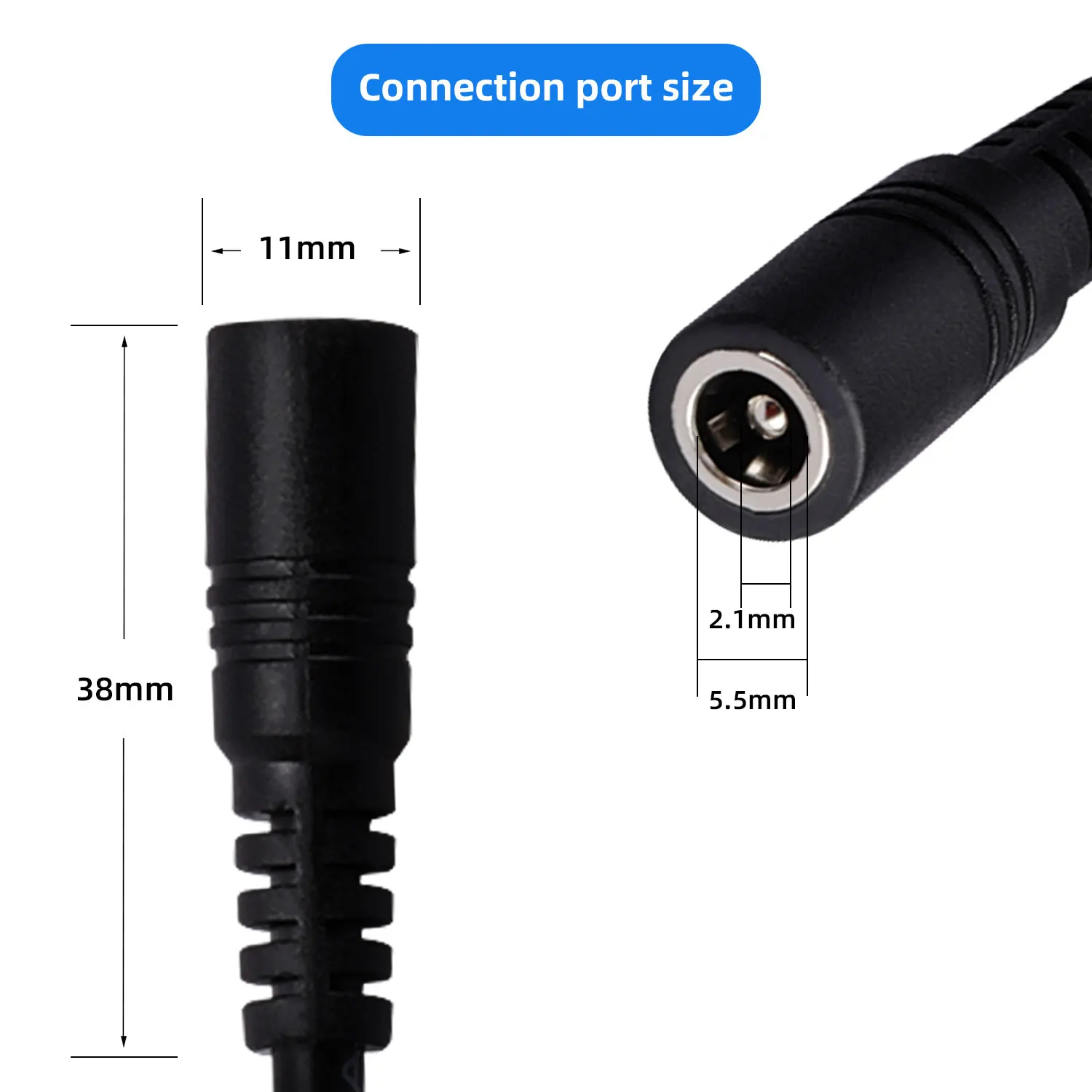 Verdikte puur koperen DC voeding aansluiting 12V10A voeding mannelijke bus DC5.5*2.1 connector 18awg