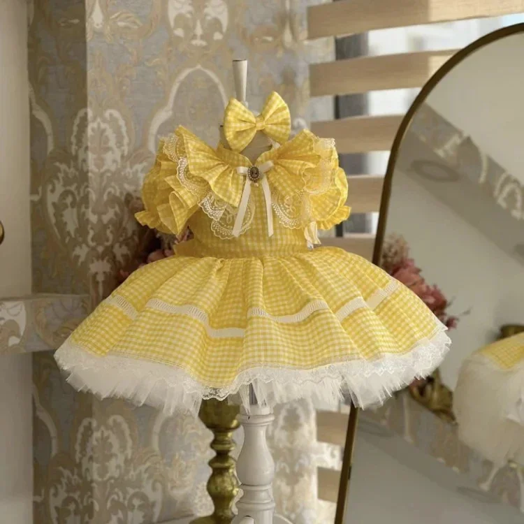 Custom Flower Girl Dress Wedding Gown Birthday Party Pageant Dress Gingham Ruffle Lace Bow Tulle Dress For Girls فساتين بنات