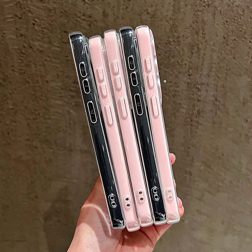 Cute Pink Bow Phone Case For Samsung S26 S25 S24 S23 S22Ultra A57 A56 A37 A17 A26 A07 Transparent 2 IN 1 Shockproof Soft Cover