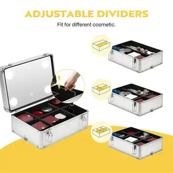 4v1 Make-up kufřík na kolečkách, organizér na kosmetiku, 3barevné LED osvětlené zrcátko 10 nejlepší prodej LED pouzdro na make-up - №5