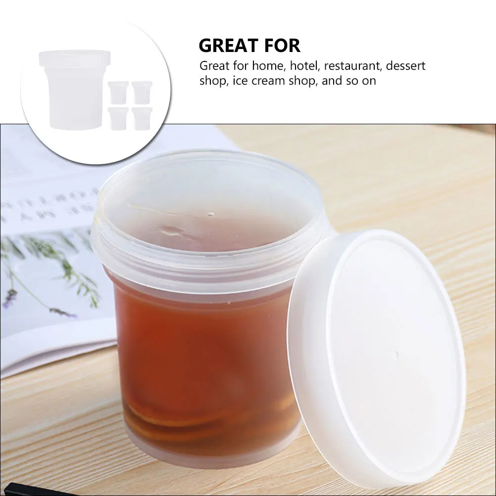 

5pcs 500ml White PET Yogurt Jars Reusable Food Buckets Clear Ice Cream Containers Storage Beverage Bucket Multifunctional