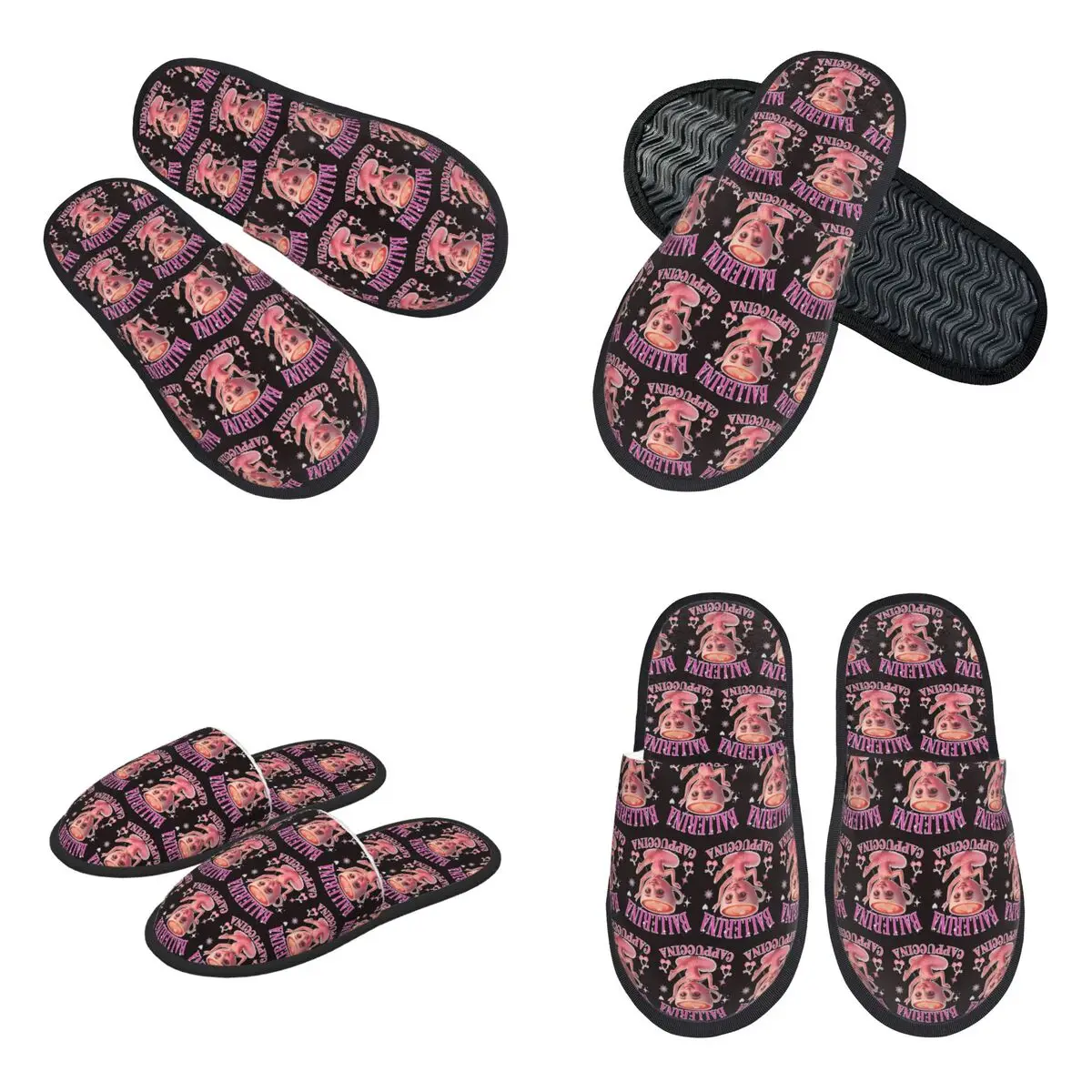 Custom Cappuccino Ballerina Italian Brainrot Slippers Memory Foam Warm Soft Women House Slipper Bedroom Cozy Shoes