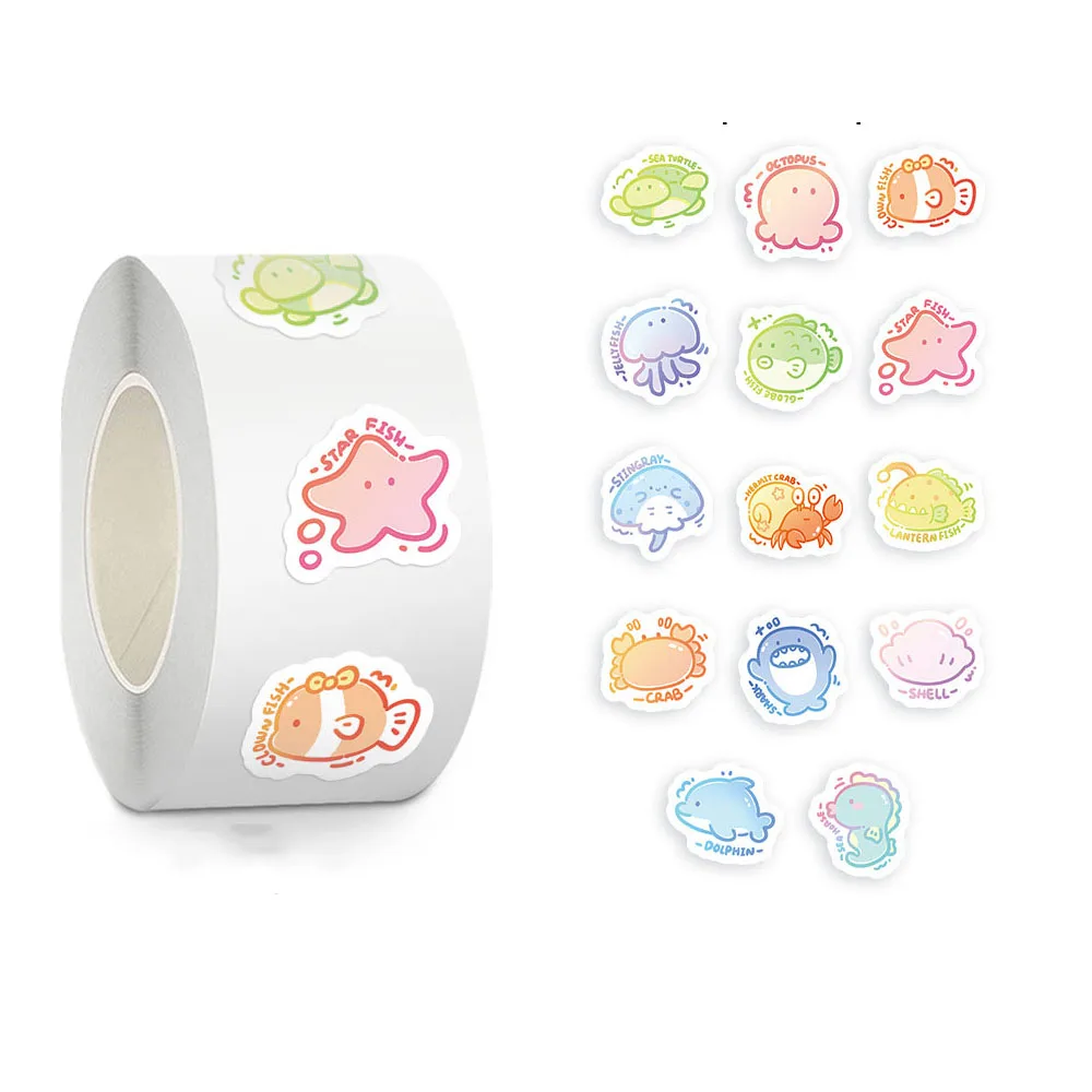 500 Stück/Rolle Cartoon Lustige Meerestiere Aufkleber Scrapbooking DIY Journal Niedliche Schreibwaren-Sticker Deko Schulbedarf