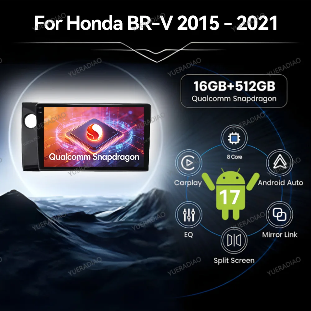Radio para Auto Android 17 para Honda BR-V BRV 2015-2021, GPS, Reproductor Multimedia, Unidad Principal con Bluetooth, Qualcomm, QLED, 2DIN, 4G, WIFI