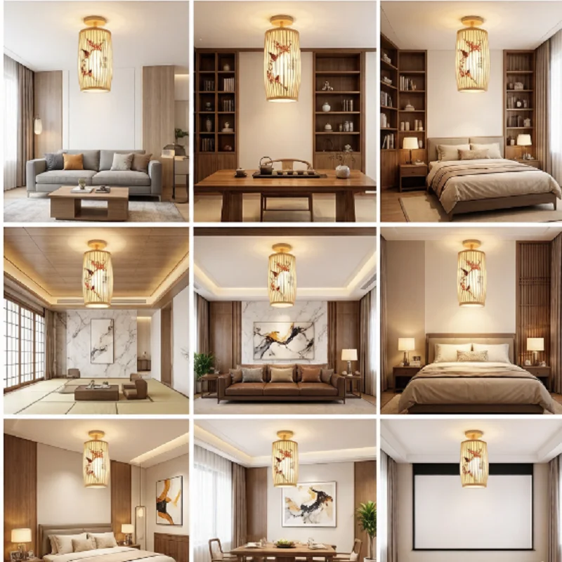 

Natural Bamboo Woven Lantern Light, Zen Style Soft Glow Ceiling Fixture for Bedroom Balcony Decor