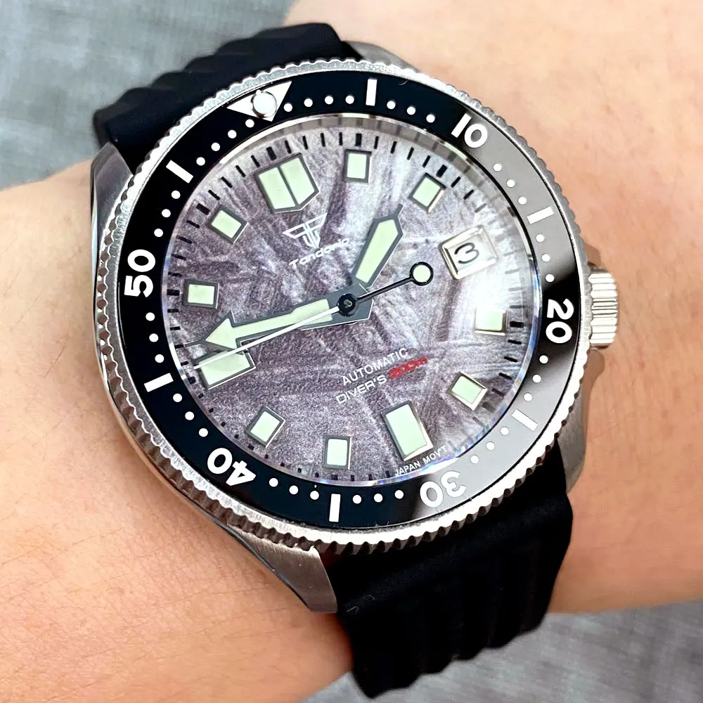 Meteorite Dial 37mm Mini Lady Steel Mechanical Watches NH35 Movt 3.8 Crown Rotating Bezel Sapphire Crystal Rejor Sport