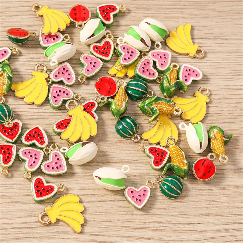 5 Stück süße Obst Charms Emaille Lebensmittel Banane Wassermelone Mais Charms Anhänger für Schmuckherstellung Halsketten Ohrringe DIY Handwerk Geschenke – Detail 11
