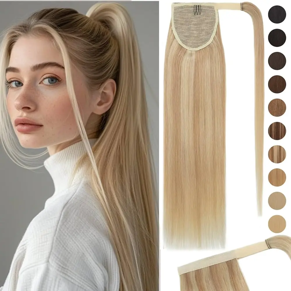 

Boymia Real Human HairPonytail 100% Remy Hair Horsetail Clip On Ponytail Extensions 14-22Inch Blonde Brown Black For add Volume