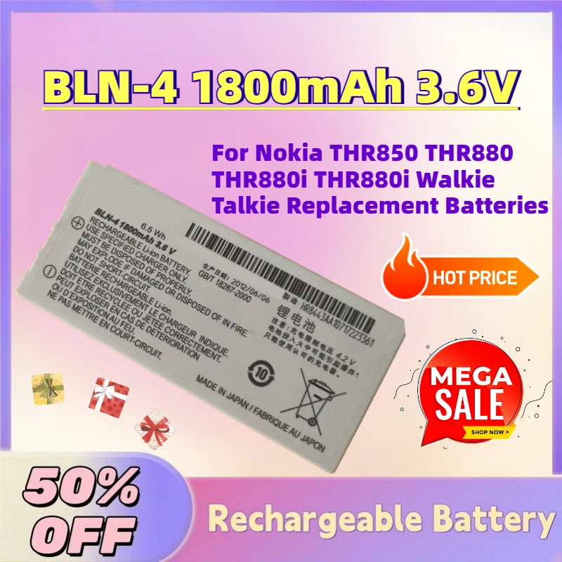 

Upgrade BLN-4 1800mAh 3.6V Rechargeable Battery for Nokia THR850 THR880 THR880i THR880i Walkie Talkie Replacement Batteries