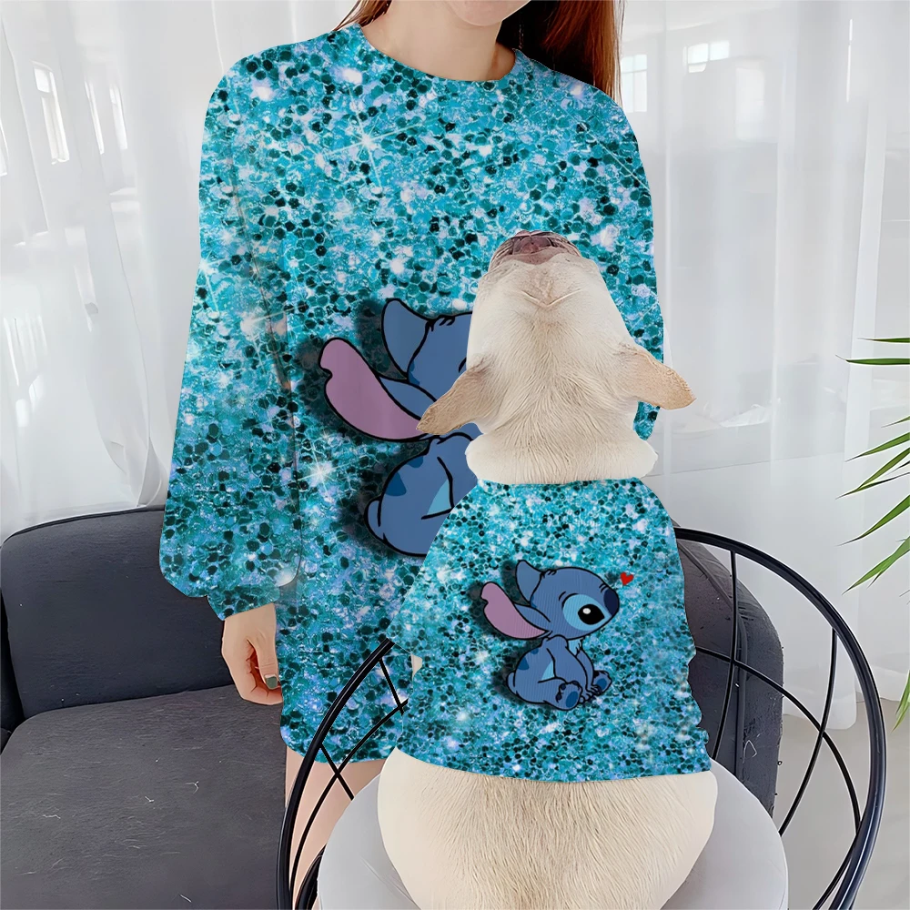 Ropa para mascotas, ropa para perros, ropa para padres e hijos, sudadera de cuello redondo con estampado coreano de Stitch de Disney, otoño e invierno