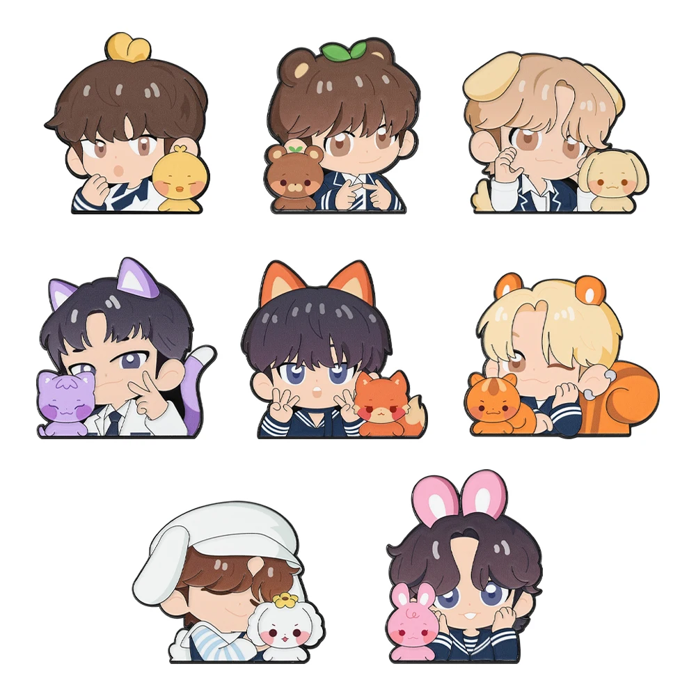 8-teiliges Kpop Idol Emaille-Pin-Set im Kawaii Chibi-Stil mit Tierfreunden für Rucksack, Kleidung, Fan-Kollektion, Broschen-Set