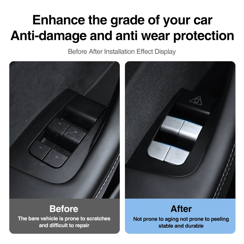 Heenvn For Tesla Model Y Juniper Model 3 Highland 2025 2026 Door Lock Window Switch Open Door Button Cover Protector Accessories