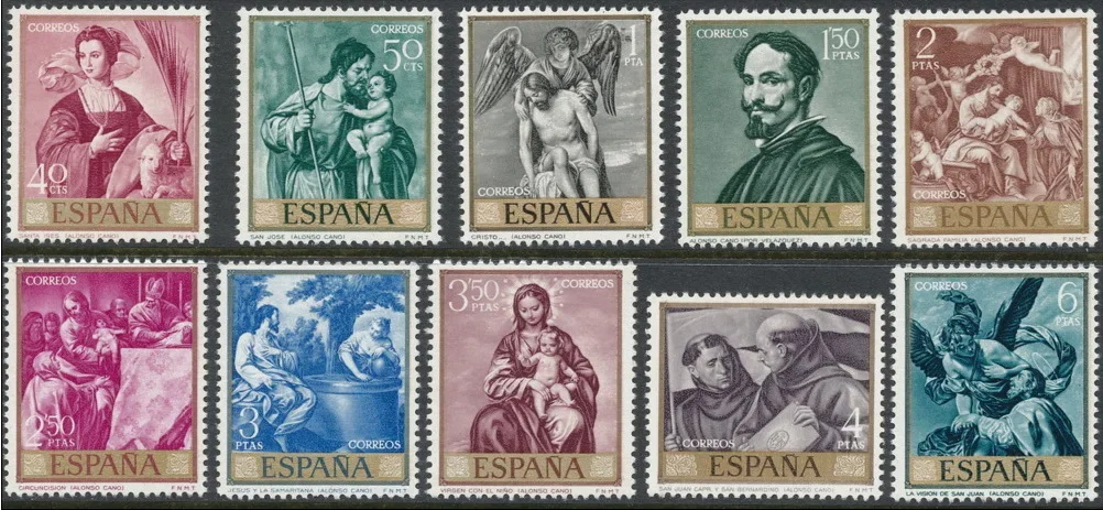 10Pcs/Set New Spain Post Stamp 1969 Arts Paintings Stamps MNH