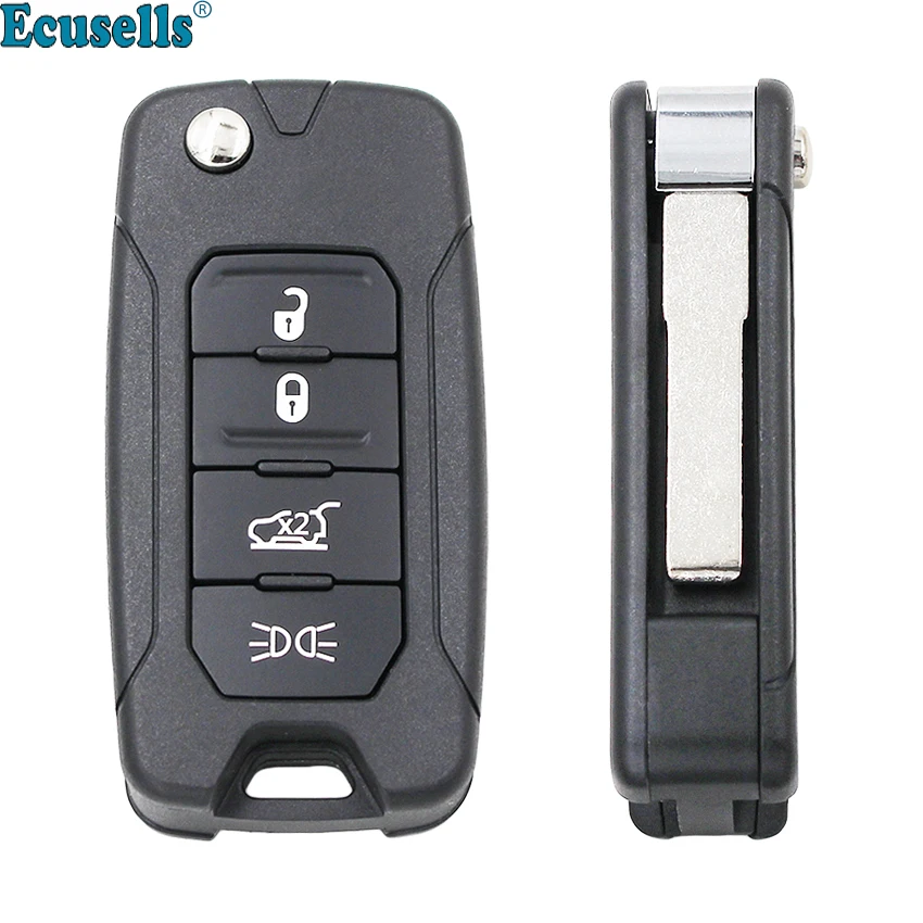 

Ecusells 4 Button Replacement Flip Remote Key Shell Case Fob for Jeep Renegade 2015 2016 2017 2018 with Uncut SIP22 Blade