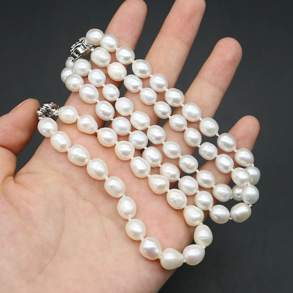Elegant Temperament Natural Freshwater White Rice Pearl Necklace and Bracelet Jewelry Set Wedding Party Gift and Souvenir