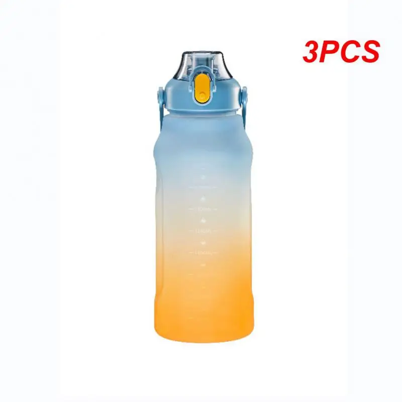 3PCS Water Bottle Large Capacity Straw Cup With Time Marker Gradient Color Sports Bottle Wholesale New Water Cups Gradient Color