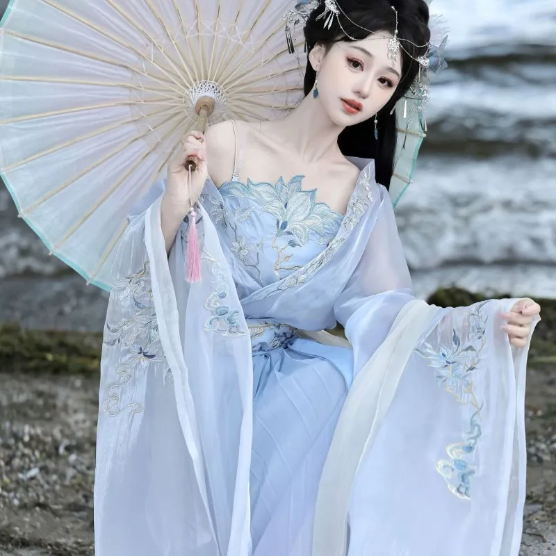 

Chinese Ancient Women Hanfu Dress Carnival Fairy Cosplay Costume Sweet Floral Embroidery Hanfu Vintage Princess Outfit Dress