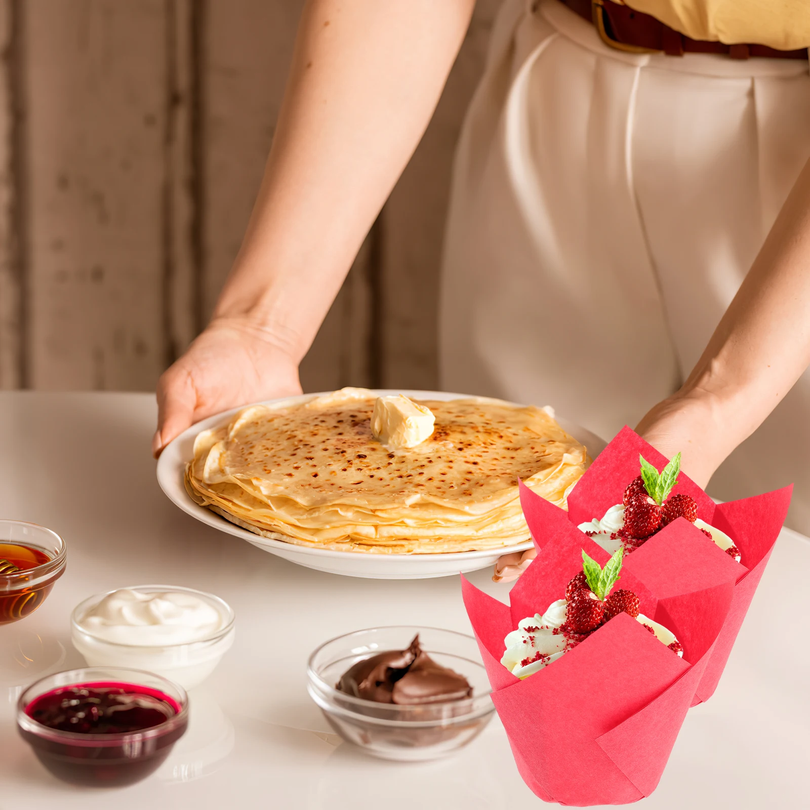 

50 Pcs Cake Tray Muffin Cups Liners Cupcake Containers Pie Paper for Baking Handmade Cupcakes