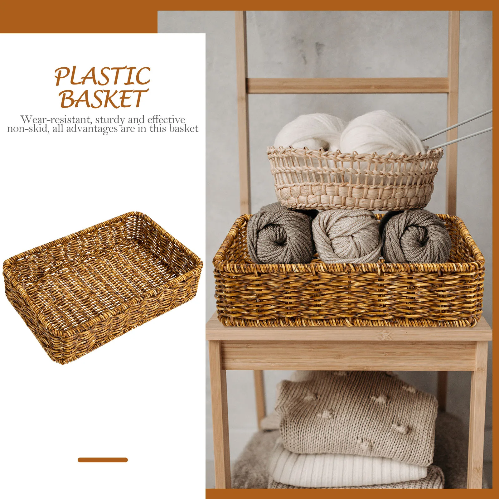 

Woven Storage Basket Premium High Class Plastic Kitchen Utensil Organizer Cutlery Holder Home Supply Fruit Snacks Bread